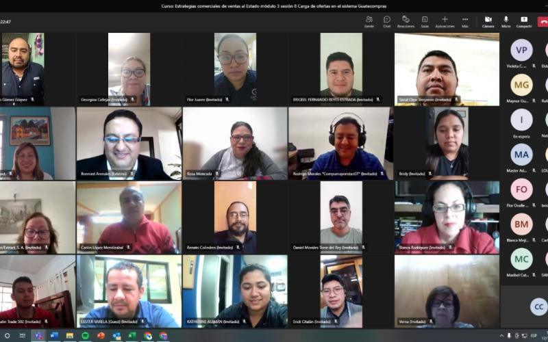 Foto de los participantes en sesión virtual en capacitación para el fortalecimiento de las empresas proveedoras del Estado