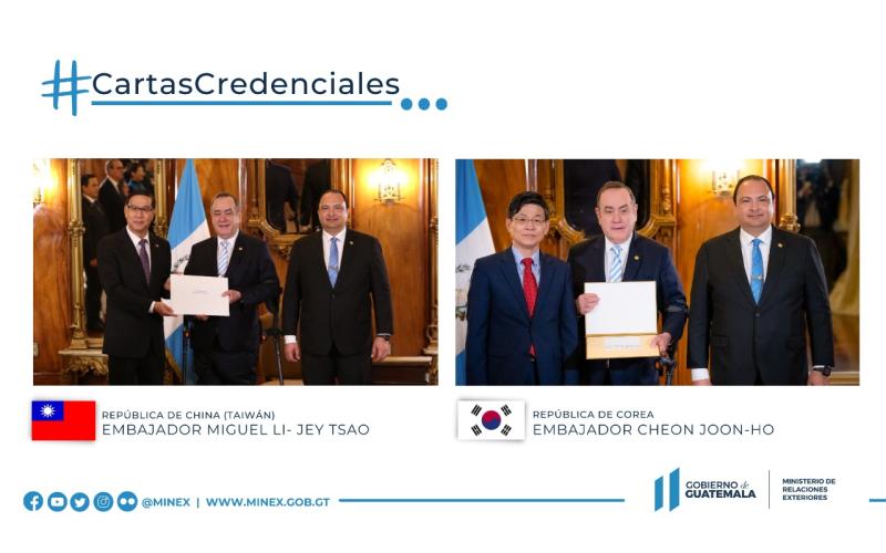Guatemala recibe Cartas Credenciales de nuevos embajadores de Taiwán y Corea