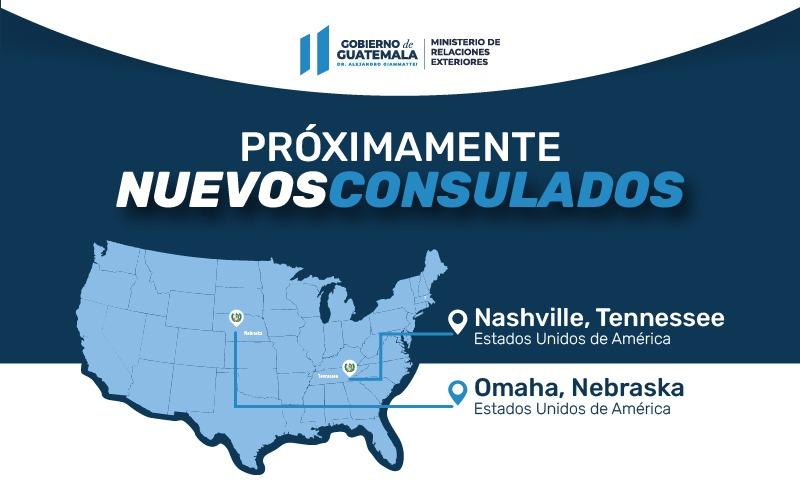 Guatemala abrirá consulados generales en las ciudades estadounidenses de Nashville y Omaha 