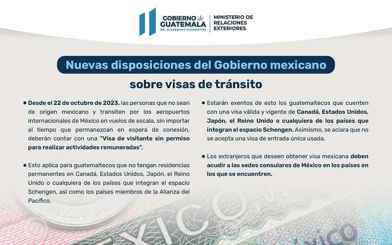 Embajada de Guatemala en México informa sobre nuevas disposiciones del Gobierno mexicano para exigir visas de visitantes 