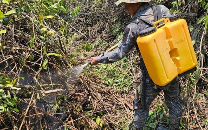 Ejército de Guatemala continúa las labores de supresión de incendios forestales.