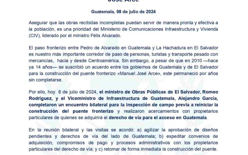 Asegurar que las obras recibidas incompletas puedan servir de manera pronta y efectiva a la población, es una prioridad del Ministerio de Comunicaciones Infraestructura y Vivienda (CIV), liderado por el ministro Félix Alvarado.