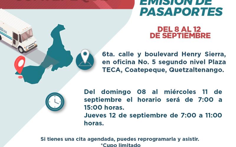 Migración emitirá pasaportes en Coatepeque, Quetzaltenango
