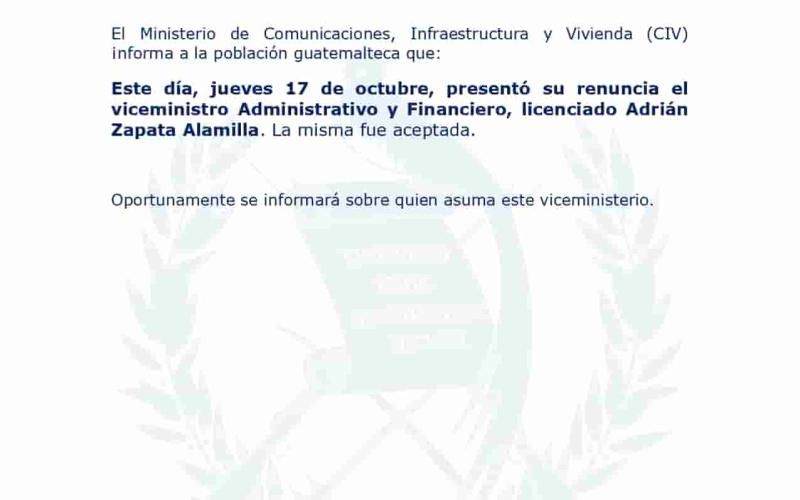 El Ministerio de Comunicaciones, Infraestructura y Vivienda (CIV) ¡nforma a la población guatemalteca que: