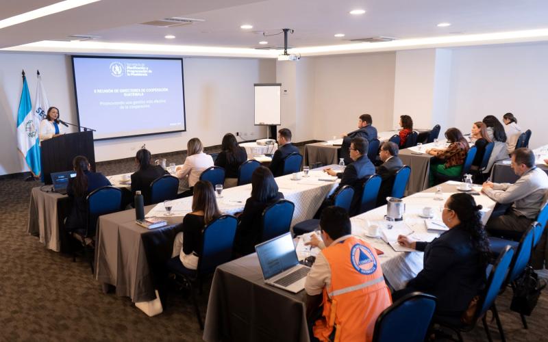 Iliana Peña, subsecretaria de Cooperación, dialoga con directores de Cooperación de distintas instituciones. 