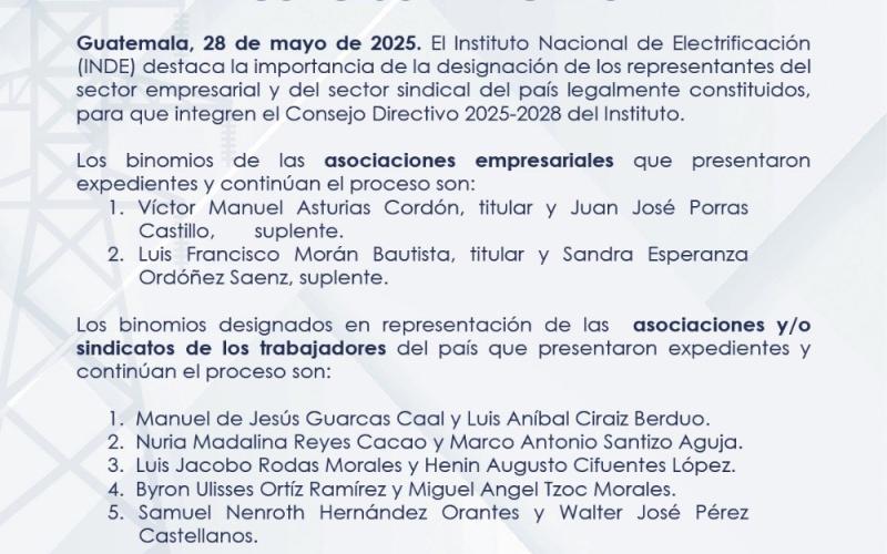 Comunicado oficial del INDE.