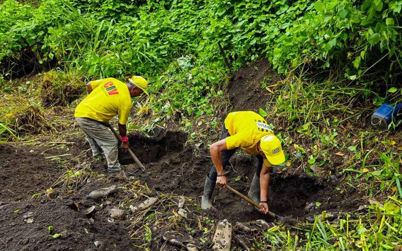 COVIAL limpia cunetas azolvadas en la CA-2 Occidente para prevenir daños por acumulación de agua