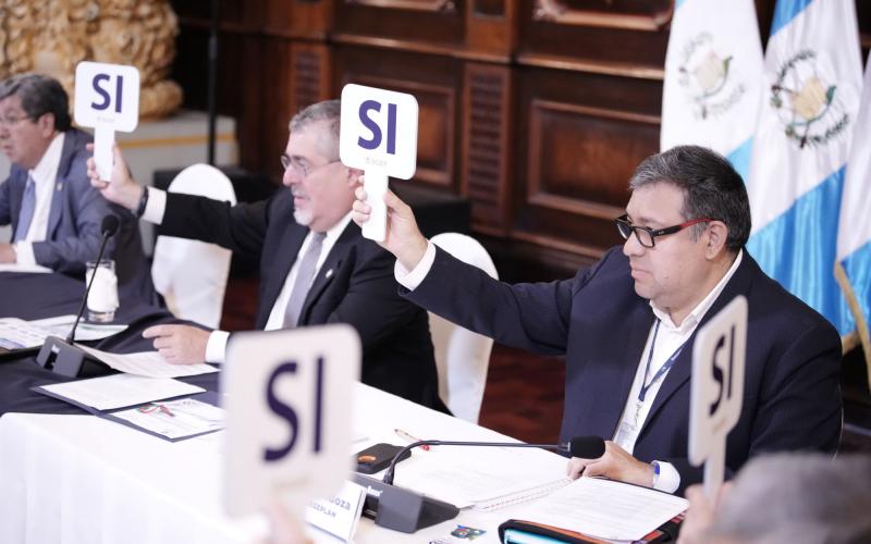 El presidente Bernardo Arévalo y el secretario Carlos Mendoza emitieron su voto como miembros del Conadur. 