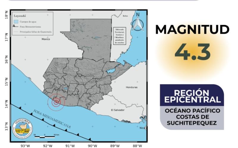  Sismo registrado frente a las costas de Suchitepéquez