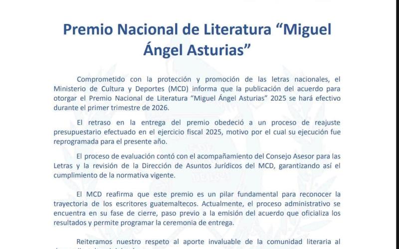 Comunicado: Premio de Literatura “Miguel Ángel Asturias”