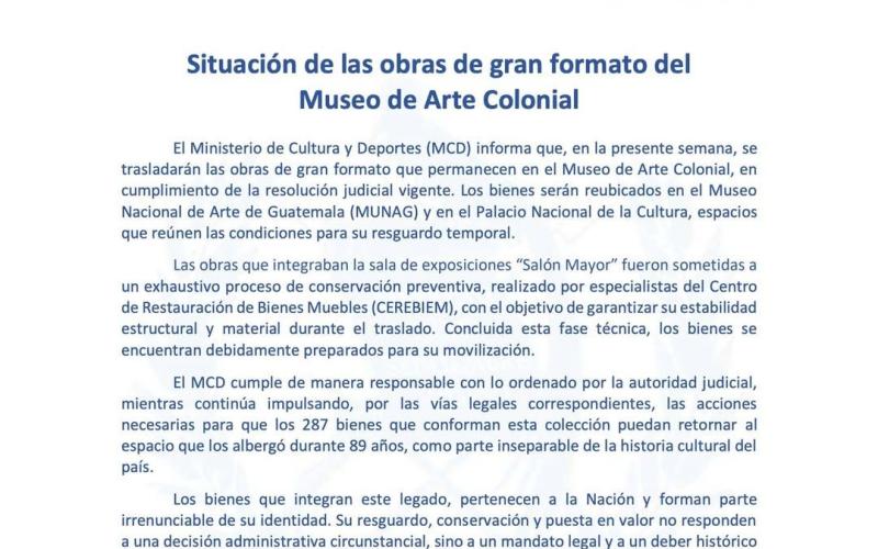 Situación de las obras de gran formato del Museo de Arte Colonial