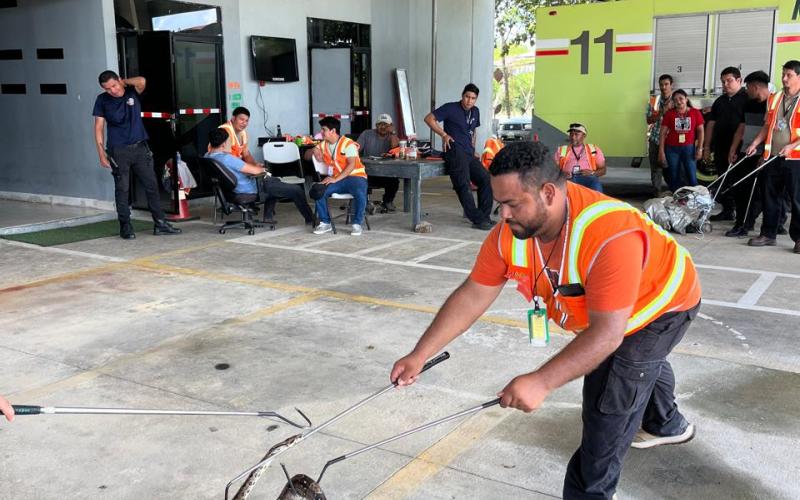 Durante la capacitación también se abordan protocolos de actuación ante situaciones reales que pueden presentarse debido a las características naturales del aeropuerto