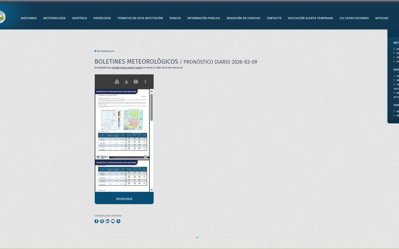INSIVUMEH pone a disposición de la población los boletines meteorológicos en su portal web