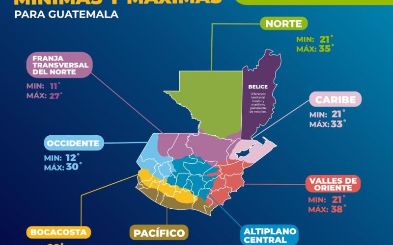 INSIVUMEH presenta pronóstico de temperaturas por regiones para el 11 de marzo de 2026