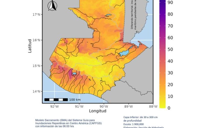 INSIVUMEH presenta mapa de saturación de suelos en capa inferior