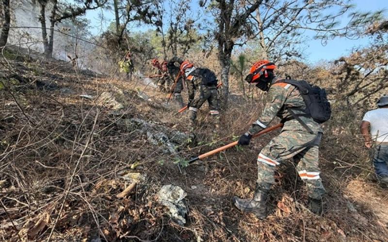 Ejército de Guatemala apoya en la supresión de incendio forestal en Huehuetenango