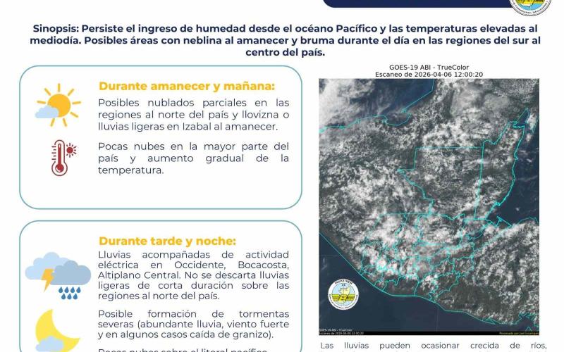 Lluvias y actividad eléctrica previstas este 7 de abril en distintas regiones del país