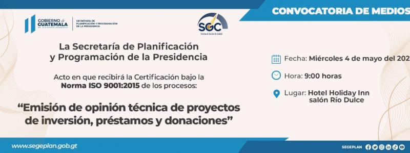 Entrega de Certificación ISO 9001:2015 a SEGEPLAN 