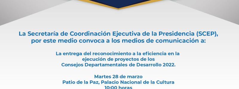 Entrega del reconocimiento a la eficiencia en la ejecución de proyectos de los Consejos Departamentales de Desarrollo 2022
