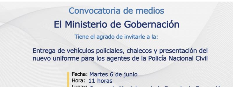 Entrega de vehículos policiales, chalecos y presentación del nuevo uniforme para los agentes de la Policía Nacional Civil