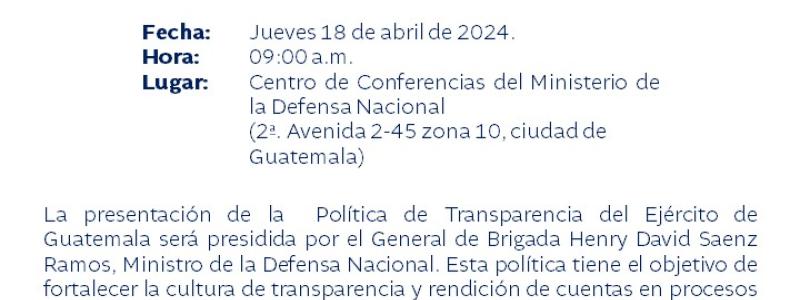 Presentación de la Política de Transparencia del Ejército de Guatemala