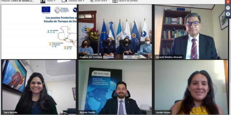 Autoridades aduaneras de Centromérica, durante la reunión virtual que marca el inicio del estudio sobre tiempos de despacho regional.