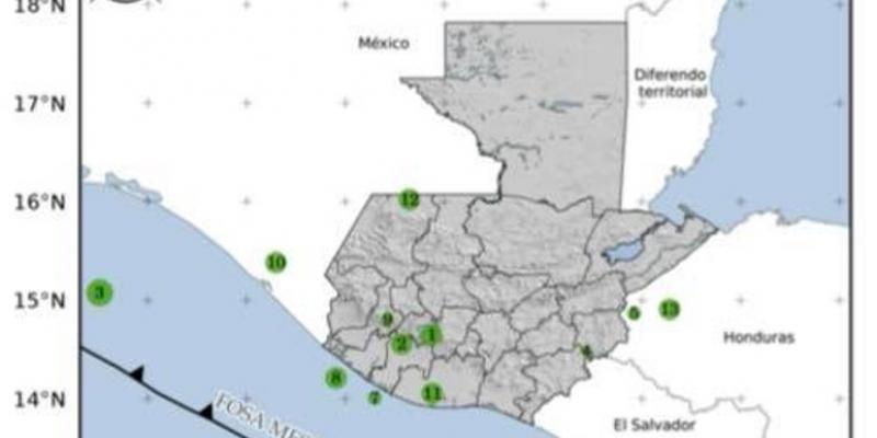 Sismos registrados en las últimas horas. Fuente: INSIVUMEH.