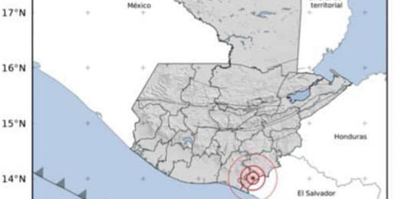 Localización geográfica de un sismo sensible registrado en las últimas horas. Fuente: INSIVUMEH.