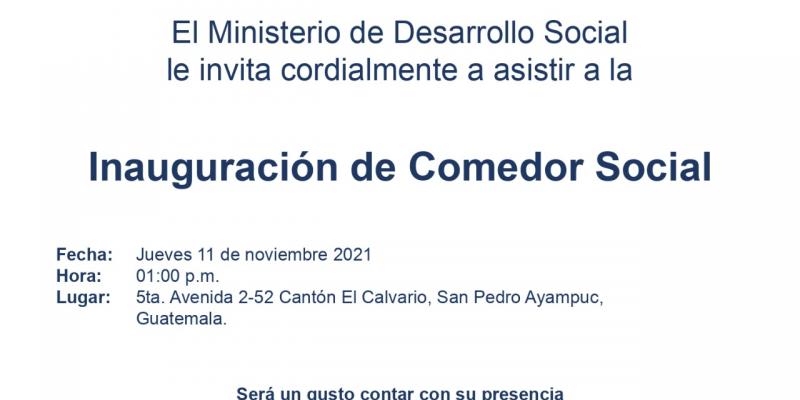 invitación a la inauguración del comedor social De San Pedro ayampuc