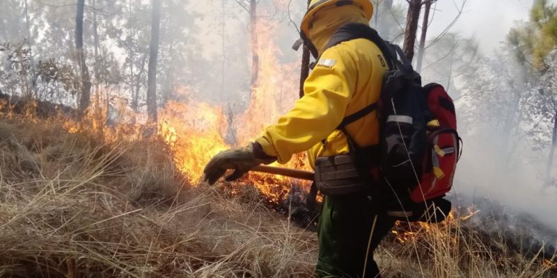 BRIF/GUA de la CONRED realiza acciones de combate a un incendio forestal registrado en el departamento de Quiché. Foto de archivo. 