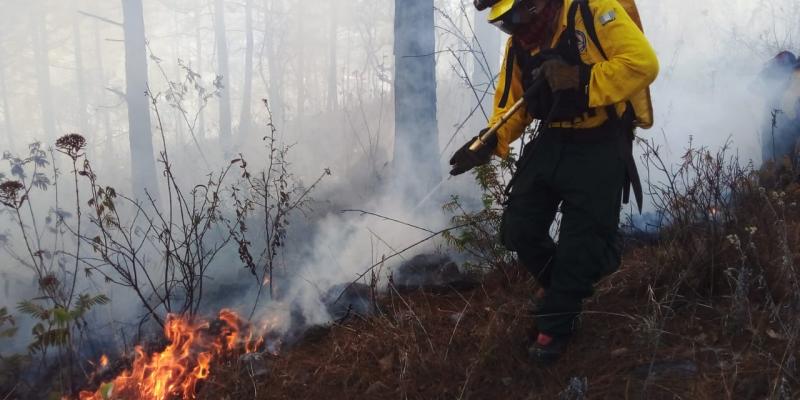 BRIF/GUA de la CONRED atienden un incendio forestal registrado en el departamento de Jalapa.