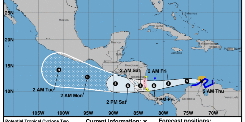 Pronóstico de trayectoria del Sistema de Baja Presión. Fuente: NHC.