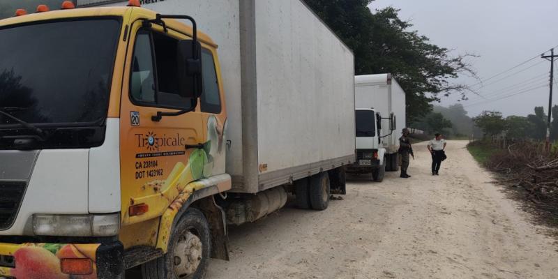 Ejército de Guatemala localizó dos camiones con cigarrillos de contrabando en Petén.