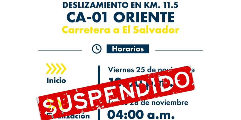 se suspenden trabajos en el km 11.5 de la CA-1 Oriente