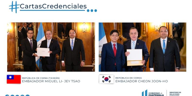 Guatemala recibe Cartas Credenciales de nuevos embajadores de Taiwán y Corea