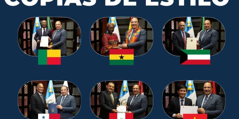 Ministro de Relaciones Exteriores de Guatemala recibe Copias de Estilo de los embajadores de Benín, Ghana, Kuwait, Vietnam, Perú y Panamá 