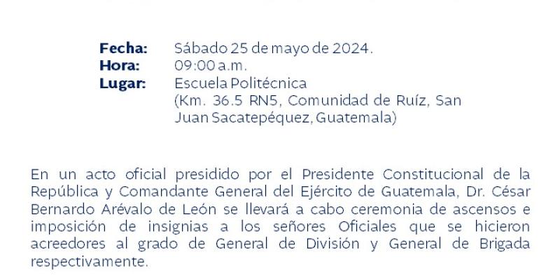 Ceremonia de Ascensos al grado de General de Oficiales del Ejército de Guatemala