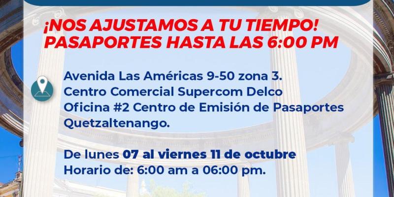 Migración atenderá de 6:00 a 18:00 horas, extendiendo su jornada del 7 al 11 de octubre Quetzaltenango
