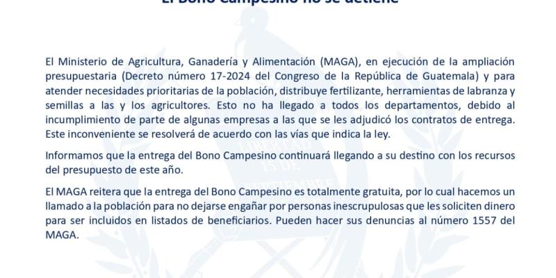 El Bono Campesino no se detiene