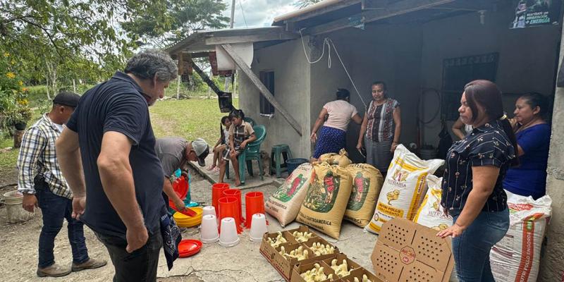 Entregan pollos de engorde a familias de Melchor de Mencos