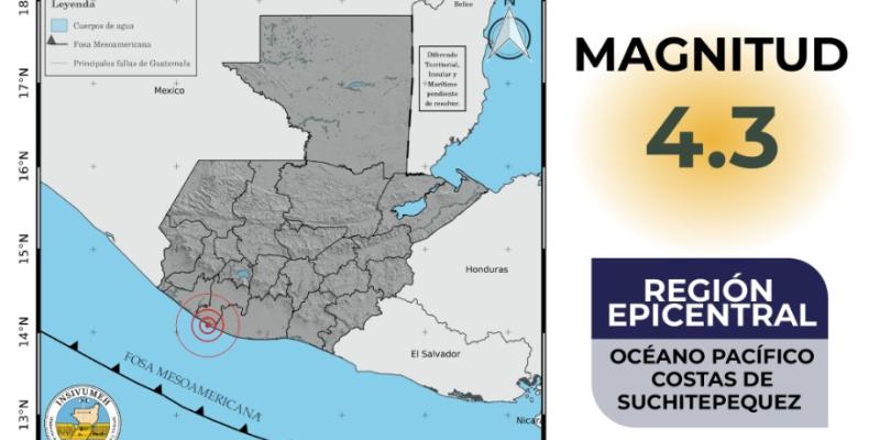  Sismo registrado frente a las costas de Suchitepéquez