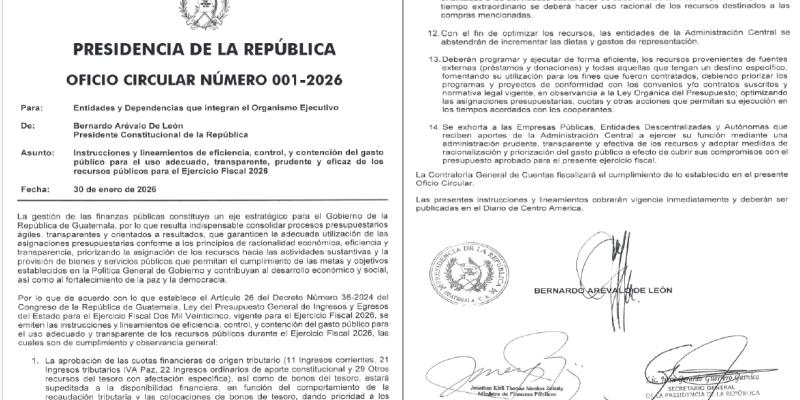 Presidencia emite lineamientos para contención del gasto público en 2026
