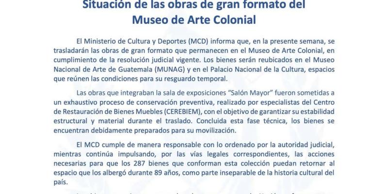 Situación de las obras de gran formato del Museo de Arte Colonial