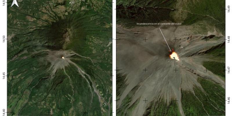 INSIVUMEH comparte imagen satelital nocturna del volcán de Fuego captada por Landsat 8