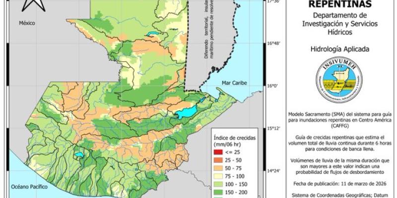INSIVUMEH publica mapa de Índice de Crecidas Repentinas para monitorear riesgo por lluvias