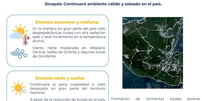 Ambiente cálido y soleado predominará este 20 de julio en Guatemala